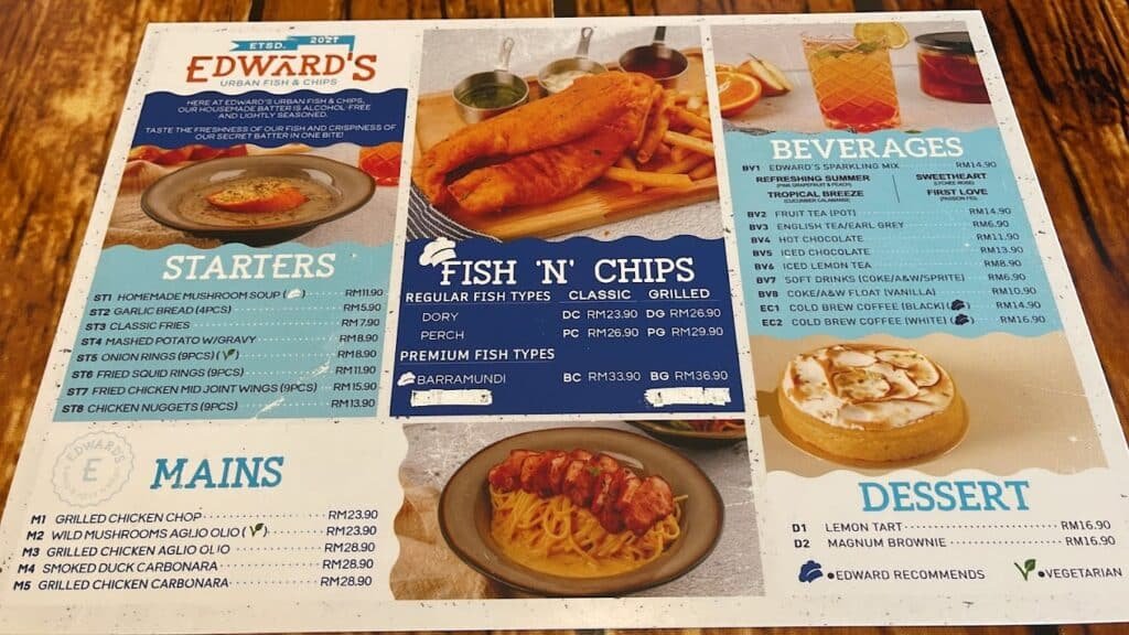 Edward's Urban Fish & Chips Menu